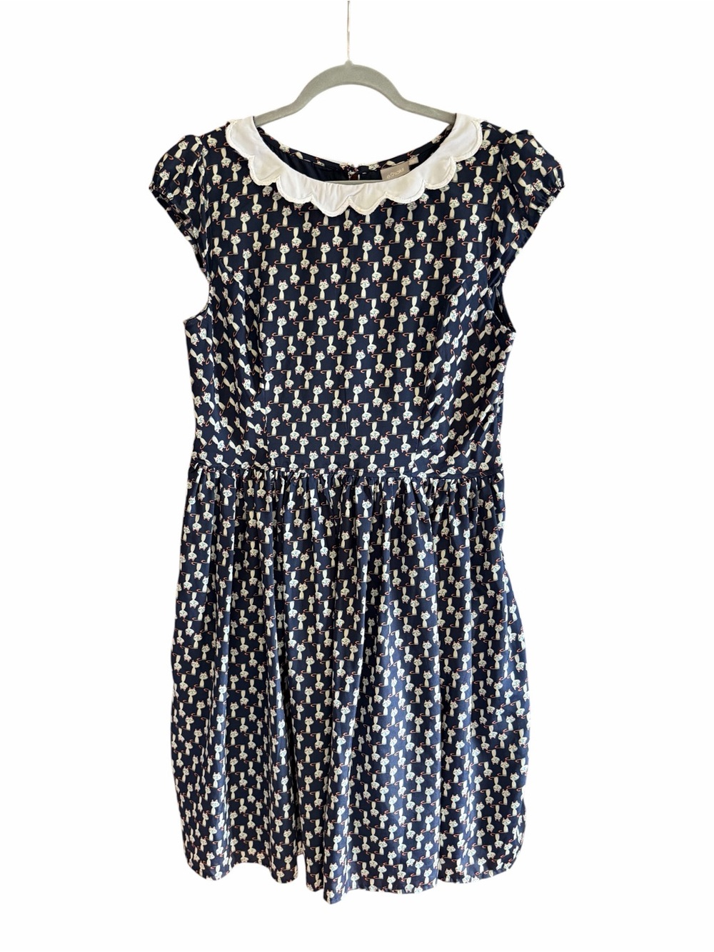 eSHAKTI Novelty Print Cat Dress Coquette 50s Mod Collar Navy XL 16